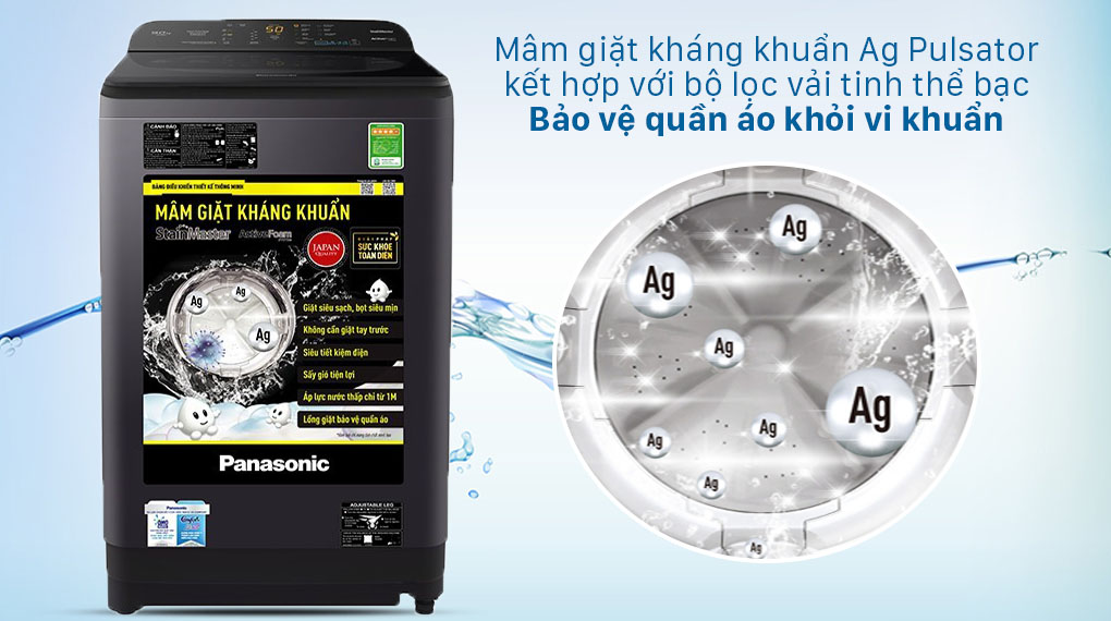 Máy giặt Panasonic 8.5 Kg NA-F85A9BRV - Mâm giặt kháng khuẩn Ag Pulsator kết hợp với bộ lọc vải tinh thể bạc kích thước lớn Big Ag Lint Filter giúp bảo vệ quần áo khỏi vi khuẩn Máy giặt Panasonic 8.5 Kg NA-F85A9BRV - Mâm giặt kháng khuẩn Ag Pulsator kết hợp với bộ lọc vải tinh thể bạc kích thước lớn Big Ag Lint Filter giúp bảo vệ quần áo khỏi vi khuẩn