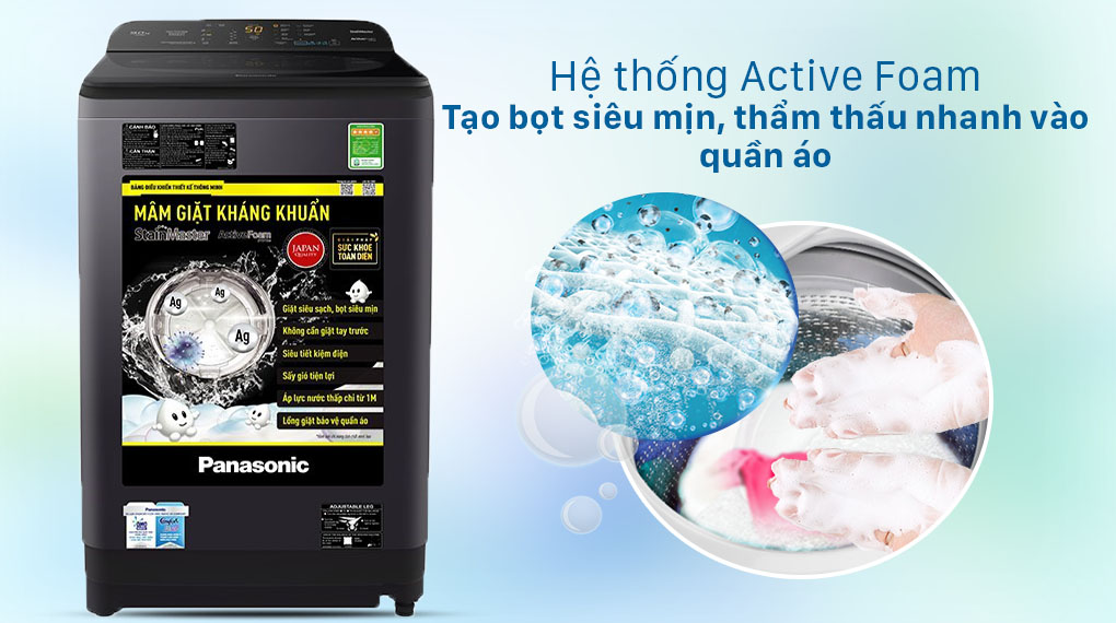 Máy giặt Panasonic 8.5 Kg NA-F85A9BRV - Hệ thống Active Foam tạo bọt siêu mịn, thẩm thấu nhanh vào quần áo Máy giặt Panasonic 8.5 Kg NA-F85A9BRV - Hệ thống Active Foam tạo bọt siêu mịn, thẩm thấu nhanh vào quần áo