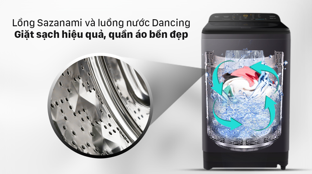 Máy giặt Panasonic 8.5 Kg NA-F85A9BRV- Lồng giặt Sazanami kết hợp luồng nước Dancing Water Flow giúp giặt sạch hiệu quả, quần áo bền đẹp Máy giặt Panasonic 8.5 Kg NA-F85A9BRV- Lồng giặt Sazanami kết hợp luồng nước Dancing Water Flow giúp giặt sạch hiệu quả, quần áo bền đẹp