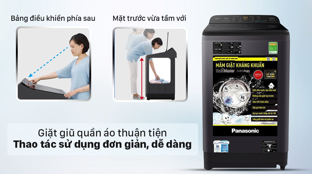 Máy giặt Panasonic 8.5 Kg NA-F85A9BRV - Bảng điều khiển lớn ở trung tâm giúp thao tác thuận tiện hơn và mặt trước vừa tầm với dễ dàng lấy quần áo sau mỗi lần giặt Máy giặt Panasonic 8.5 Kg NA-F85A9BRV - Bảng điều khiển lớn ở trung tâm giúp thao tác thuận tiện hơn và mặt trước vừa tầm với dễ dàng lấy quần áo sau mỗi lần giặt