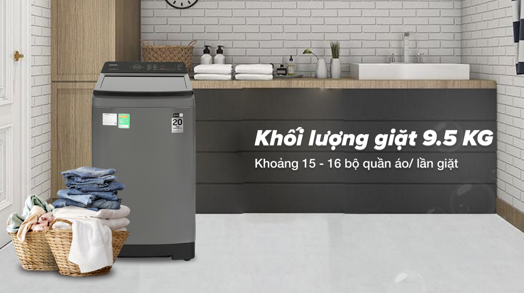 Máy giặt Samsung Inverter 9.5 kg WA95CG4545BDSV - Khối lượng giặt Máy giặt Samsung Inverter 9.5 kg WA95CG4545BDSV - Khối lượng giặt