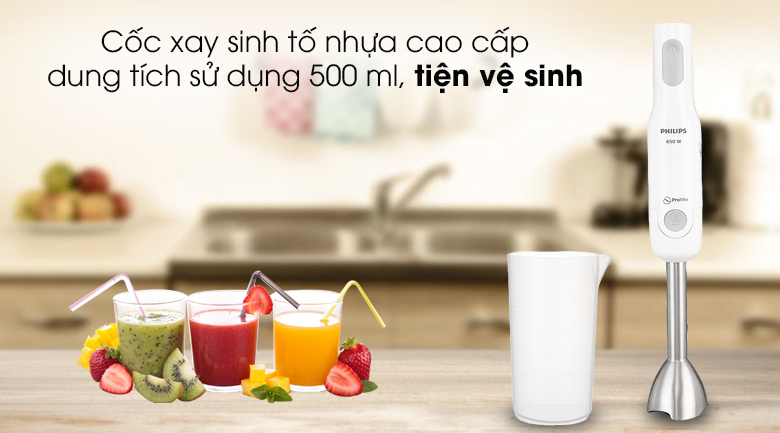 Máy xay sinh tố cầm tay Philips HR2534 - Dung tích cốc xay sinh tố 650 ml, sử dụng thực tế là 500 ml Máy xay sinh tố cầm tay Philips HR2534 - Dung tích cốc xay sinh tố 650 ml, sử dụng thực tế là 500 ml