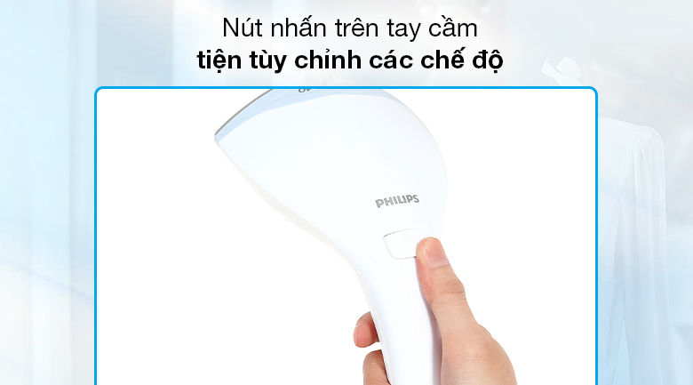 Bàn ủi hơi nước đứng Philips GC625/29 - Nút nhấn chọn 3 chế độ hơi phun và chế độ ECO Bàn ủi hơi nước đứng Philips GC625/29 - Nút nhấn chọn 3 chế độ hơi phun và chế độ ECO
