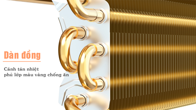 Điều hòa TCL dàn đồng, cảnh tản nhiệt phủ golden fin màu vàng chống ăn mòn Điều hòa TCL dàn đồng, cảnh tản nhiệt phủ golden fin màu vàng chống ăn mòn