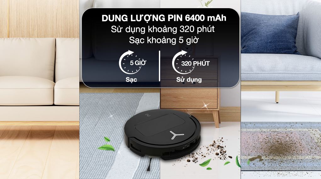 Thời gian sạc và sử dụng - Robot hút bụi lau nhà Ecovacs Deebot T50 Pro OMNI - Đen Thời gian sạc và sử dụng - Robot hút bụi lau nhà Ecovacs Deebot T50 Pro OMNI - Đen