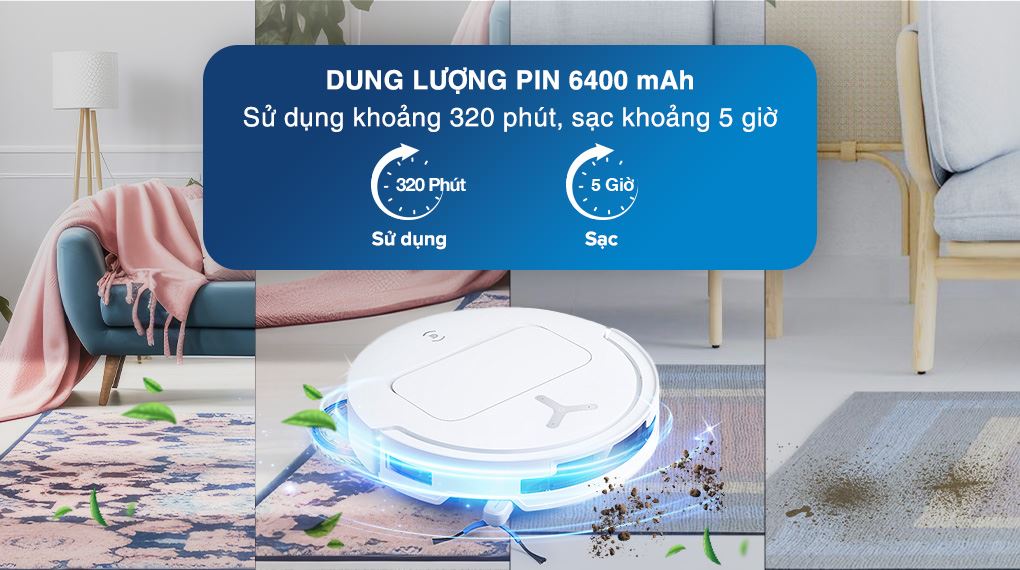 Dung lượng pin - Robot hút bụi lau nhà Ecovacs Deebot T50 Pro OMNI - Trắng Dung lượng pin - Robot hút bụi lau nhà Ecovacs Deebot T50 Pro OMNI - Trắng