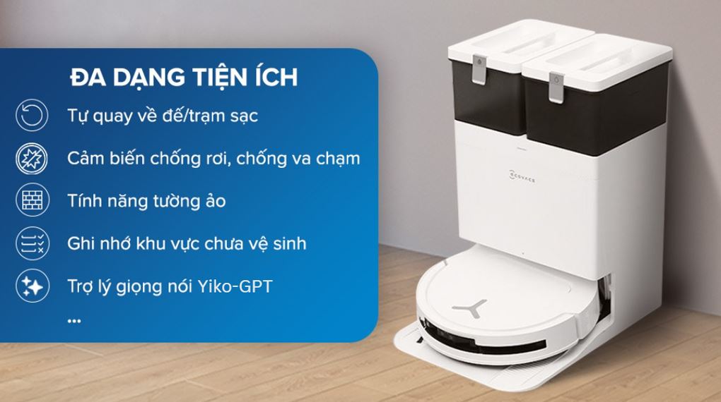 Tiện ích - Robot hút bụi lau nhà Ecovacs Deebot T50 Pro OMNI - Trắng Tiện ích - Robot hút bụi lau nhà Ecovacs Deebot T50 Pro OMNI - Trắng