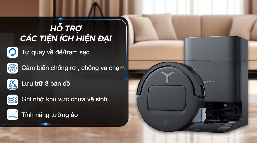 Tiện ích - Robot hút bụi lau nhà Ecovacs Deebot T80 OMNI - Đen Tiện ích - Robot hút bụi lau nhà Ecovacs Deebot T80 OMNI - Đen