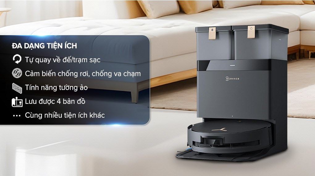 Robot hút bụi lau nhà Ecovacs X8 PRO OMNI Đen - Tiện ích Robot hút bụi lau nhà Ecovacs X8 PRO OMNI Đen - Tiện ích