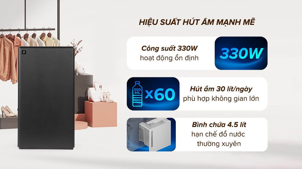 Máy hút ẩm Sharp DW-T30FV-H - Hiệu suất hút ẩm Máy hút ẩm Sharp DW-T30FV-H - Hiệu suất hút ẩm