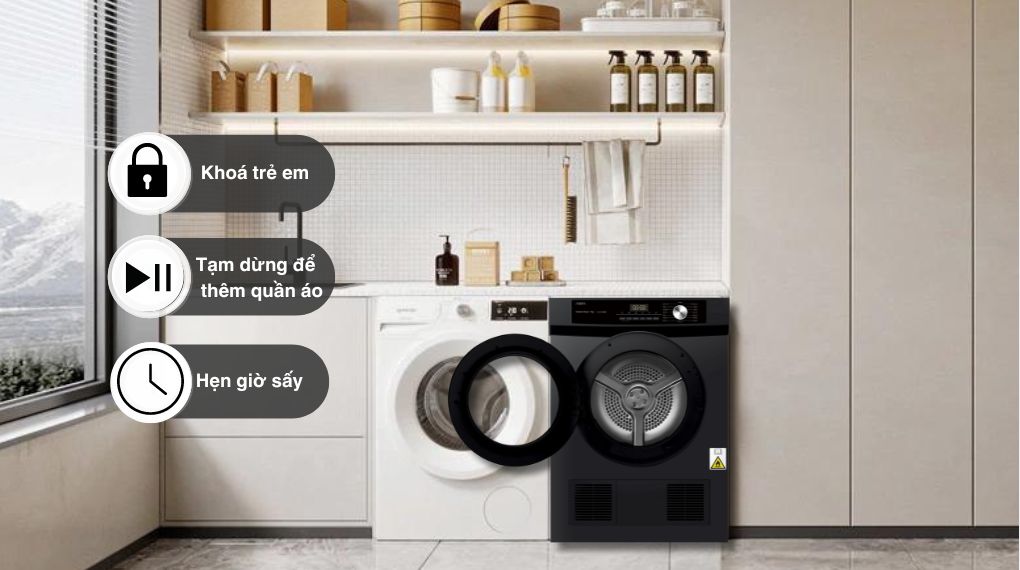 Máy sấy thông hơi Aqua 9 kg AQH-V901K PS - Tiện ích Máy sấy thông hơi Aqua 9 kg AQH-V901K PS - Tiện ích