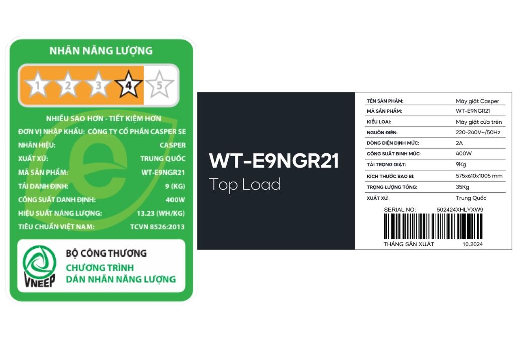 Máy giặt Casper 9 kg WT-E9NGR21 Máy giặt Casper 9 kg WT-E9NGR21