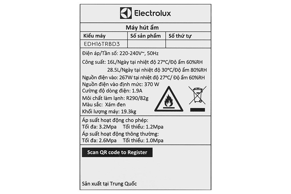 Máy hút ẩm kết hợp lọc không khí Electrolux EDH16TRBD3 Máy hút ẩm kết hợp lọc không khí Electrolux EDH16TRBD3