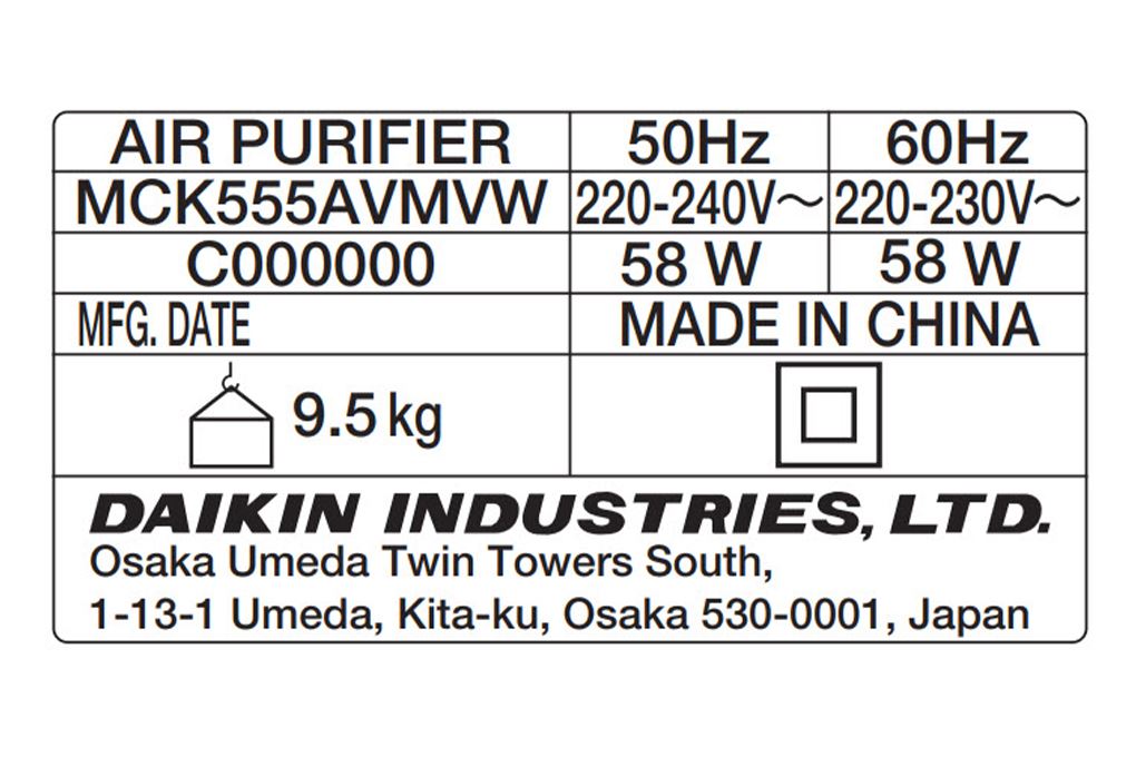 Máy lọc không khí Daikin MCK555AVMVW 58W Máy lọc không khí Daikin MCK555AVMVW 58W
