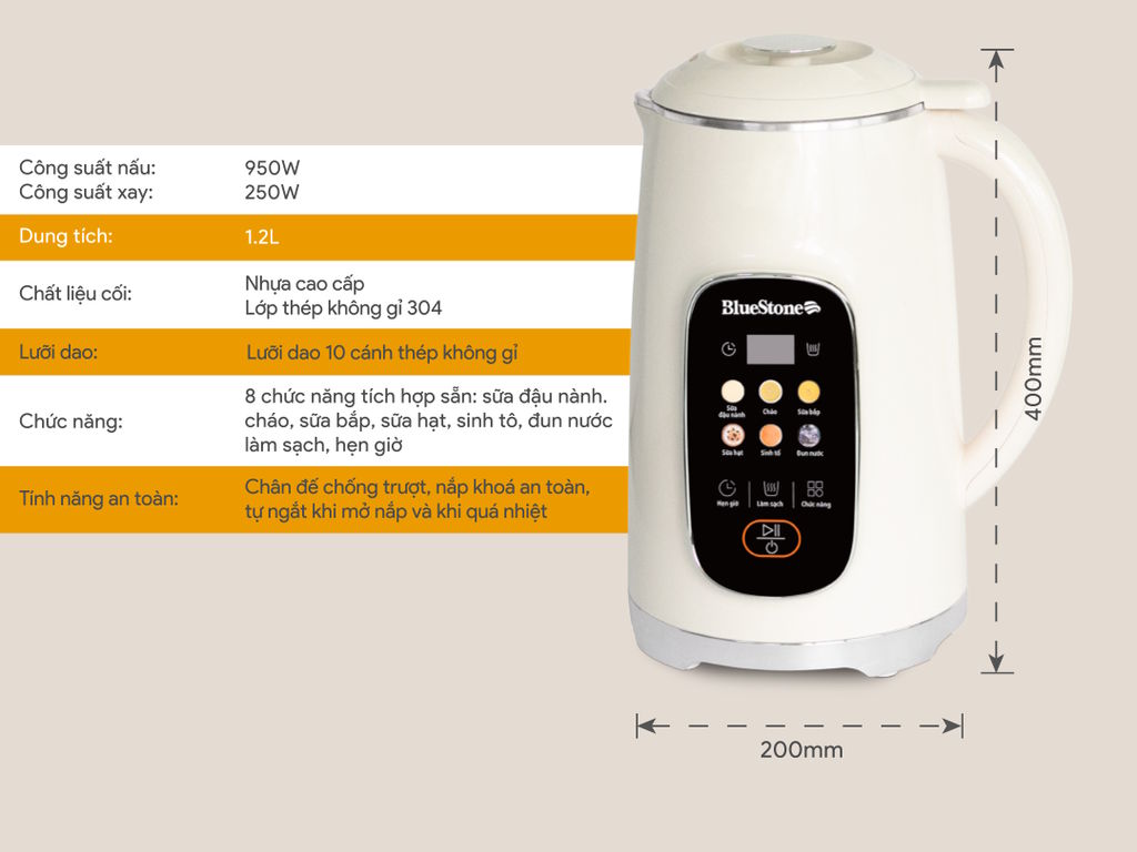 Máy làm sữa hạt BlueStone giúp xay nấu nhanh Máy làm sữa hạt BlueStone