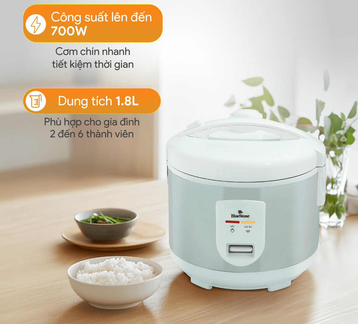 Nồi cơm điện nắp gài BlueStone RCB-5527 1.8 Lít 700W