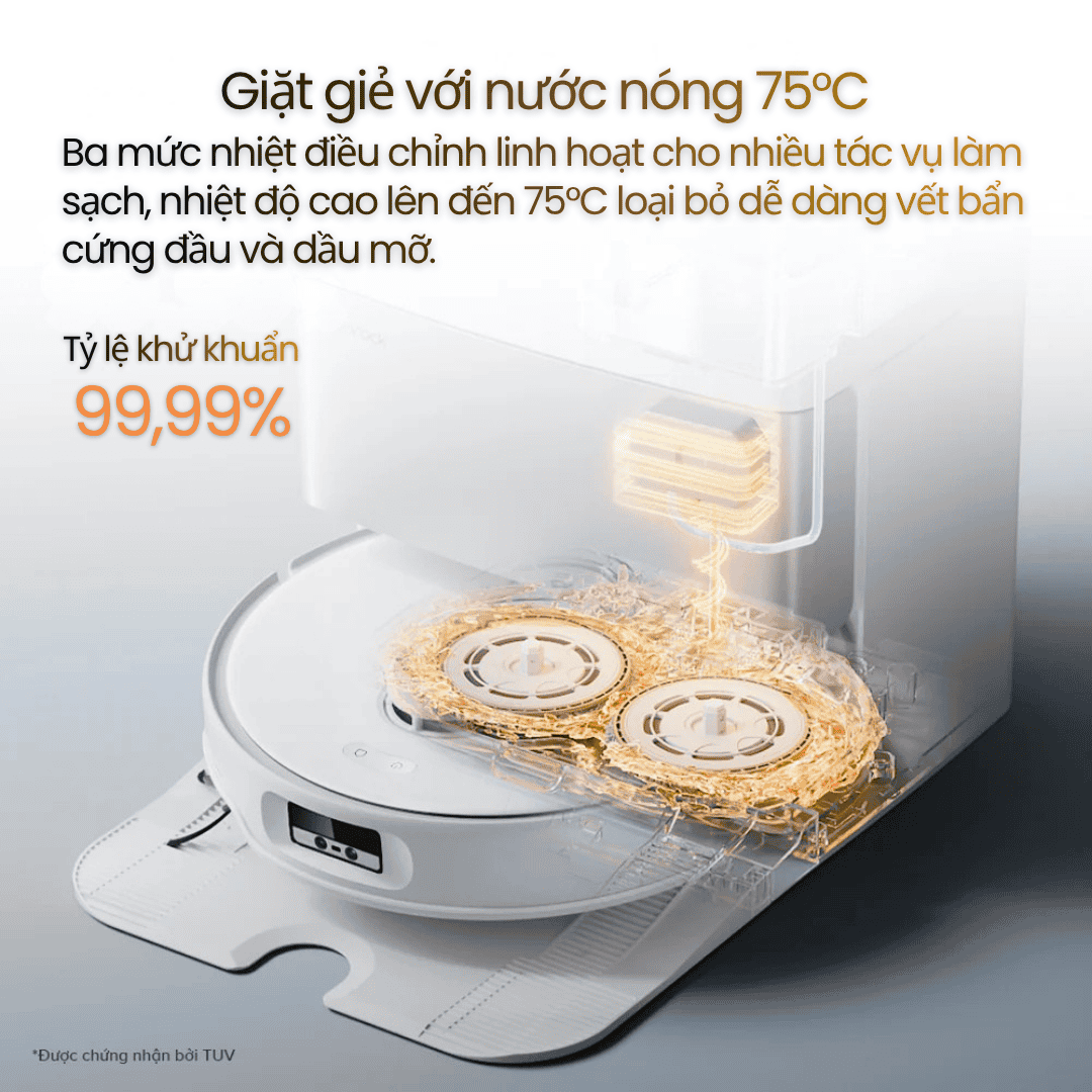 Qrevo Edge 5V1 - giặt khăn bằng nước nóng 75°C