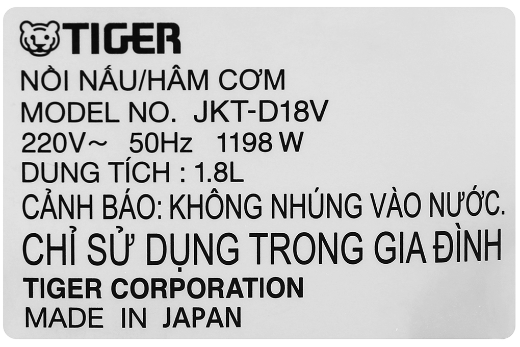 Nồi cơm cao tần Tiger 1.8 lít JKT-D18V Nồi cơm cao tần Tiger 1.8 lít JKT-D18V