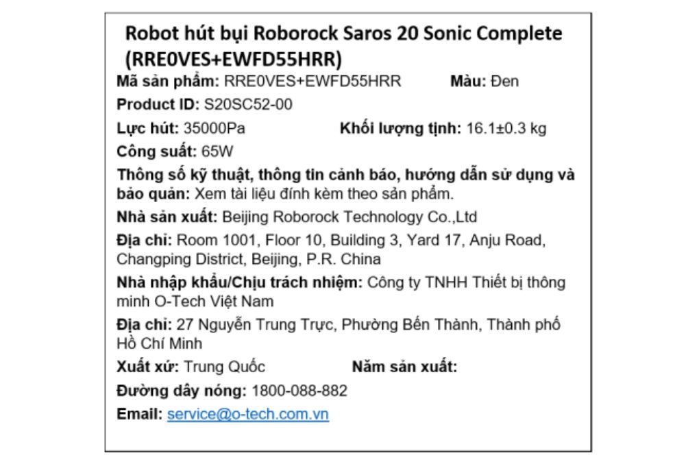 Robot hút bụi lau nhà Roborock Saros 20 Sonic Complete - Đen Robot hút bụi lau nhà Roborock Saros 20 Sonic Complete - Đen