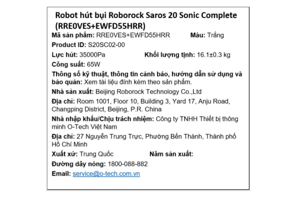 Robot hút bụi lau nhà Roborock Saros 20 Sonic Complete - Trắng Robot hút bụi lau nhà Roborock Saros 20 Sonic Complete - Trắng