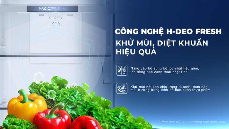 Tủ lạnh Aqua AQR-T225FA(LB) Công nghệ khử mùi, kháng khuẩn H-DEO Fresh