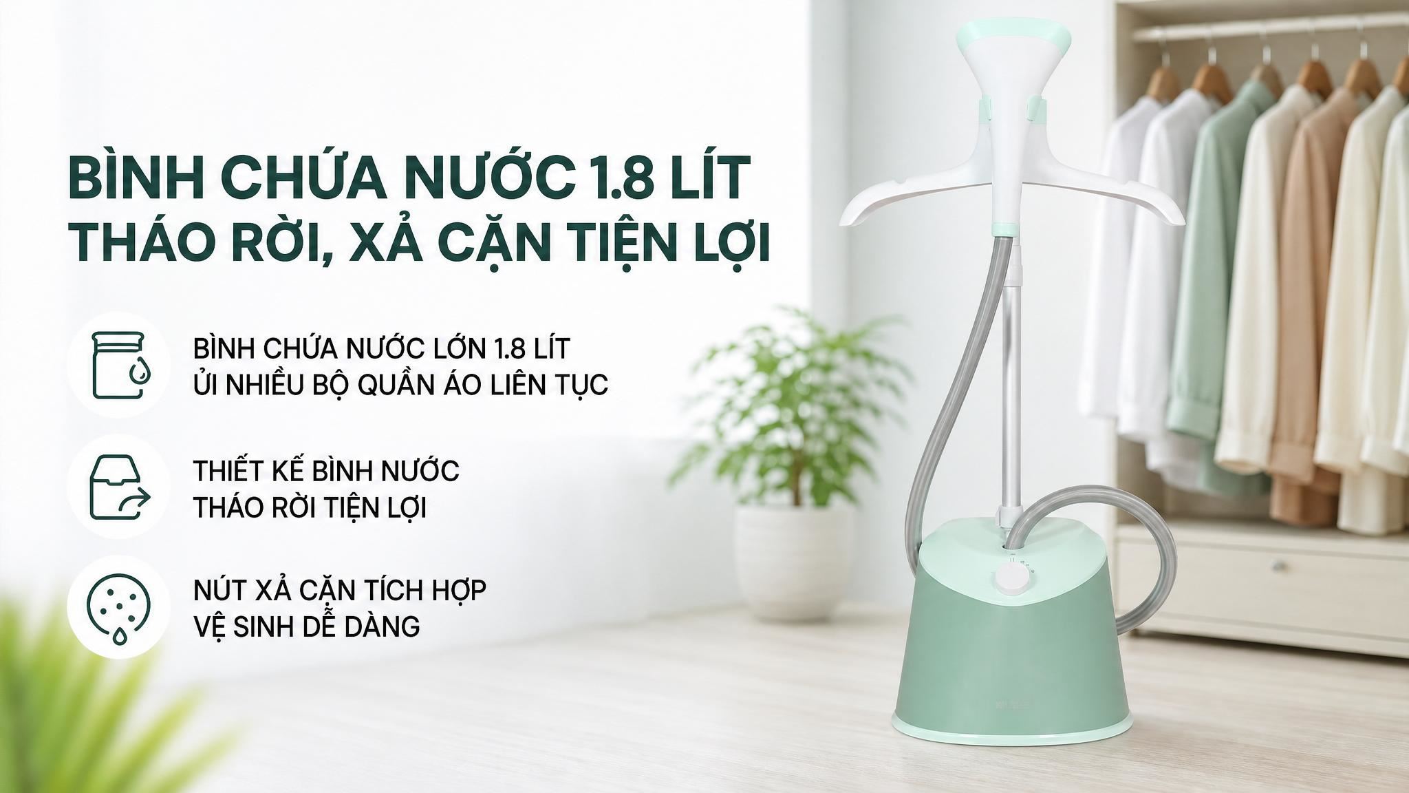 Bàn ủi hơi nước đứng Philips STE1011/70 1600W - Bình chứa nước 1.8 lít Bàn ủi hơi nước đứng Philips STE1011/70 1600W - Bình chứa nước 1.8 lít
