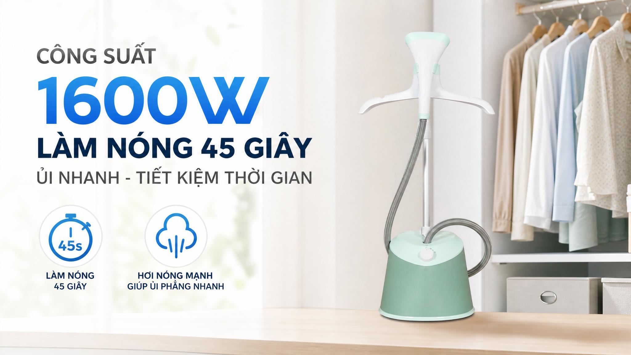 Bàn ủi hơi nước đứng Philips STE1011/70 1600W - Công suất 1600W Bàn ủi hơi nước đứng Philips STE1011/70 1600W - Công suất 1600W