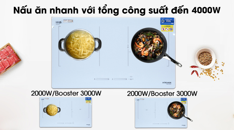 Bếp từ đôi Kocher DIB4-888W Tổng công suất 4000W Bếp từ đôi Kocher DIB4-888W Tổng công suất 4000W