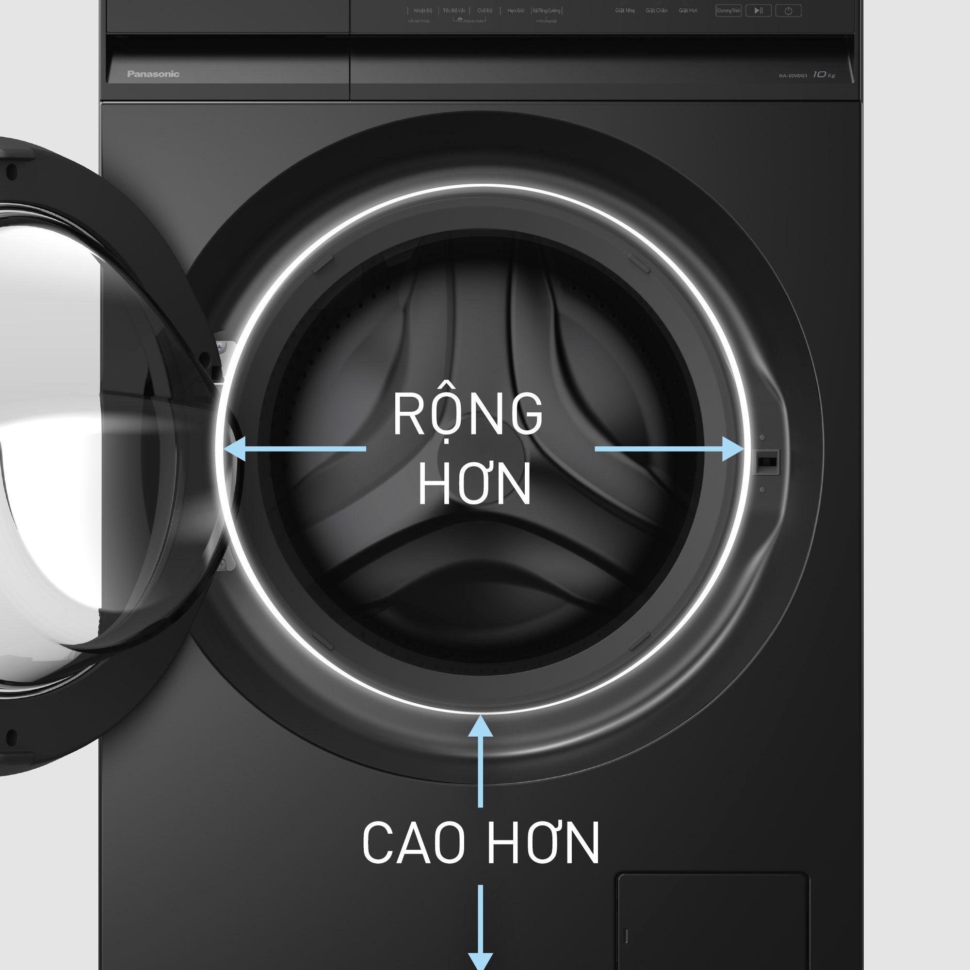 Cửa máy được thiết kế rộng dễ dàng xử lý các món đồ cồng kềnh