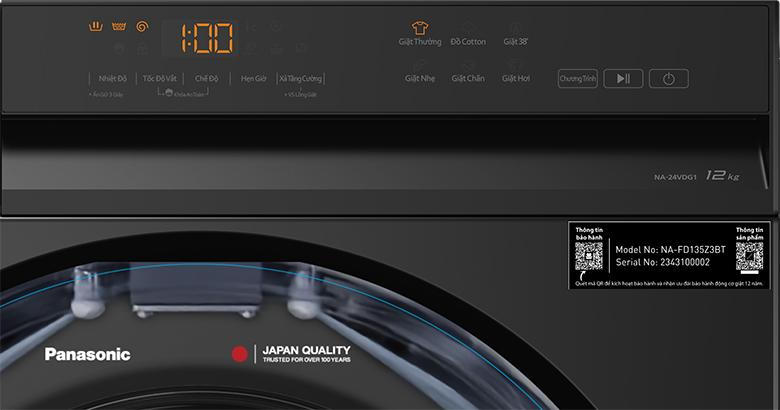 Bảng điều khiển của máy giặt Panasonic Inverter 12 kg NA-24VDG1BVT