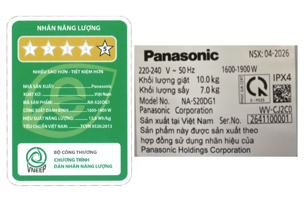 Máy giặt sấy Panasonic Inverter giặt 10 kg - sấy 7 kg NA-S20DG1BVT Máy giặt sấy Panasonic Inverter giặt 10 kg - sấy 7 kg NA-S20DG1BVT