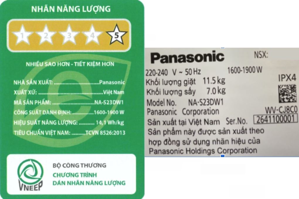 Máy giặt sấy Panasonic Inverter giặt 11.5 kg - sấy 7 kg NA-S23DW1BVT Máy giặt sấy Panasonic Inverter giặt 11.5 kg - sấy 7 kg NA-S23DW1BVT