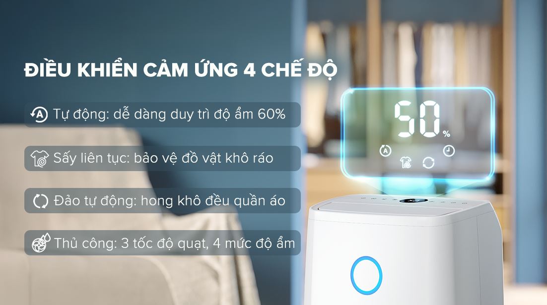 Điều khiển, chế độ - Máy hút ẩm Philips DE3306/11 Điều khiển, chế độ - Máy hút ẩm Philips DE3306/11