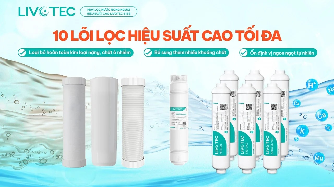 Máy lọc nước Livotec 615S trang bị hệ thống 10 lõi lọc công nghệ hiện đại