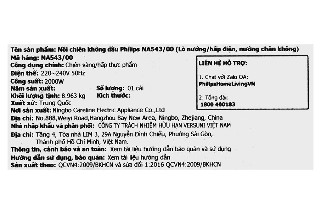 Nồi chiên không dầu Philips 7.2 lít NA543/00 Nồi chiên không dầu Philips 7.2 lít NA543/00