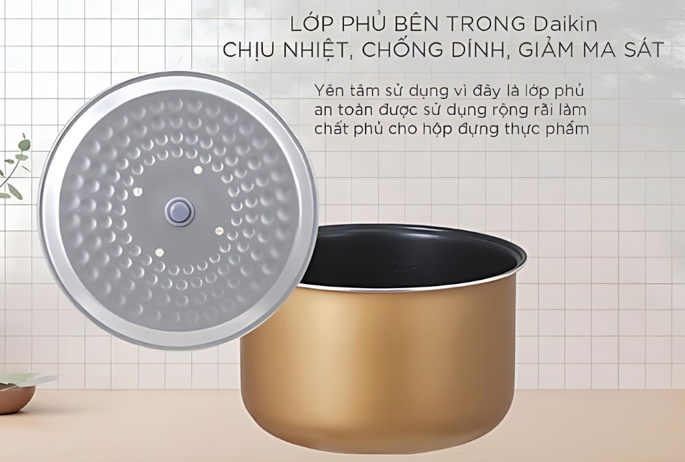 Lòng nồi phủ men Daikin chống dính