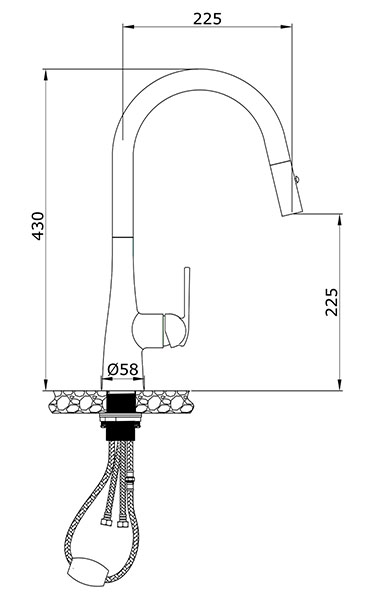Vòi rửa bát dây rút Konox Curva Black Vòi rửa bát dây rút Konox Curva Black