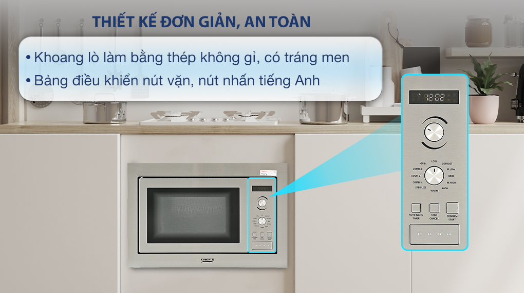 Lò vi sóng âm có nướng Chef's EH-MW801S 25 lít - Thiết kế Lò vi sóng âm có nướng Chef's EH-MW801S 25 lít - Thiết kế