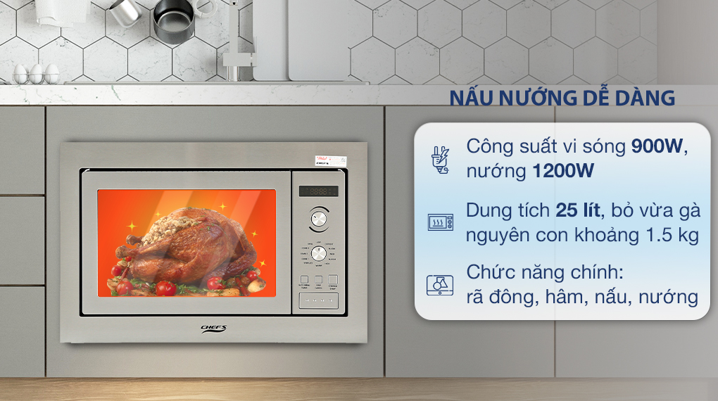 Lò vi sóng âm có nướng Chef's EH-MW801S 25 lít - Hỗ trợ nấu nướng Lò vi sóng âm có nướng Chef's EH-MW801S 25 lít - Hỗ trợ nấu nướng