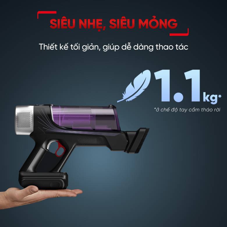 Thiết kế siêu nhẹ dưới 1,2kg Máy hút bụi không dây Tefal X-force Flex 9.60 TY2039WO