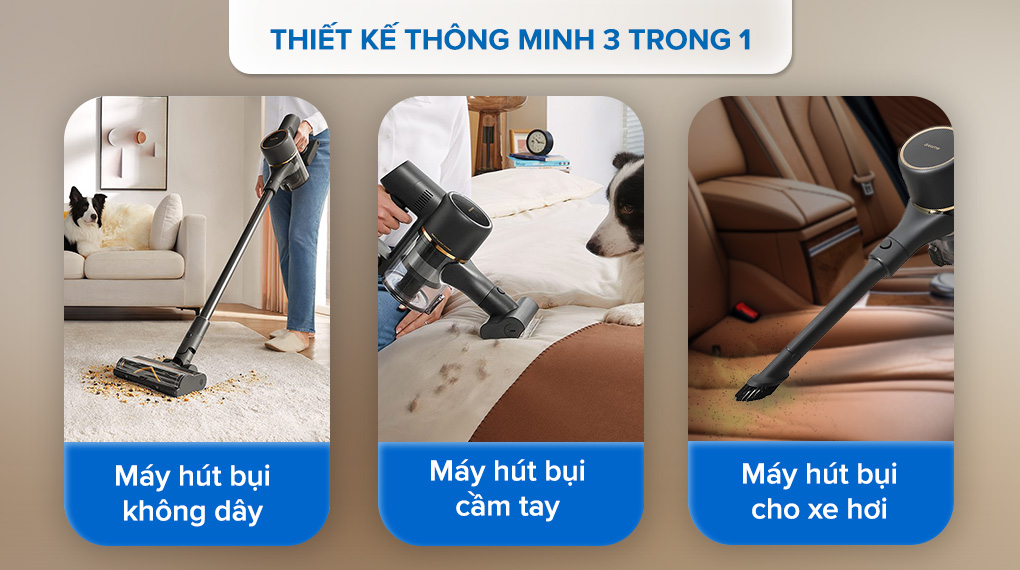 Thiết kế 3 trong 1 - Máy hút bụi không dây Dreame R10 Pro Thiết kế 3 trong 1 - Máy hút bụi không dây Dreame R10 Pro
