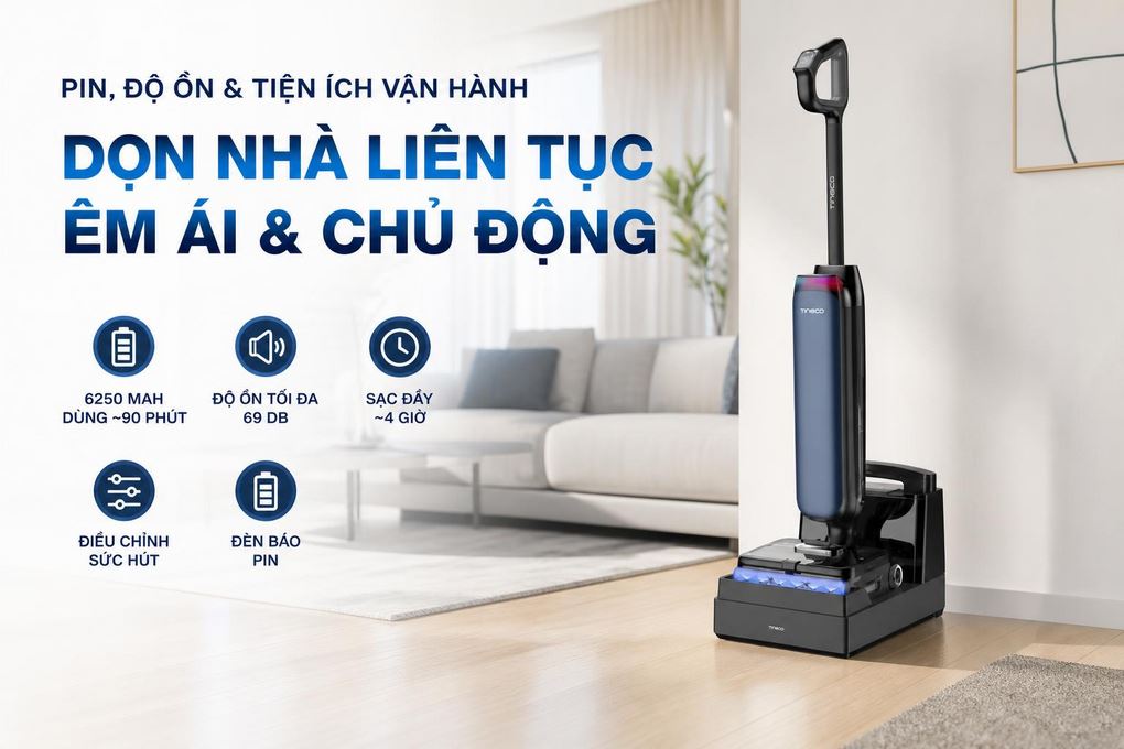 Máy hút bụi lau sàn Tineco Floor One Station S9 Artist - Pin, độ ồn và tiện ích vận hành phù hợp không gian gia đình Máy hút bụi lau sàn Tineco Floor One Station S9 Artist - Pin, độ ồn và tiện ích vận hành phù hợp không gian gia đình