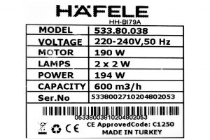 Máy hút mùi âm tủ Hafele HH-BI79A (533.80.038)
