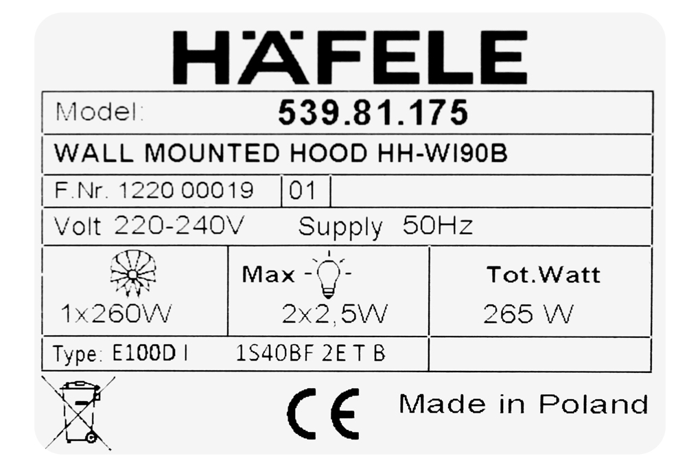 Máy hút mùi áp tường Hafele HH-WI90B (539.81.175) Máy hút mùi áp tường Hafele HH-WI90B (539.81.175)