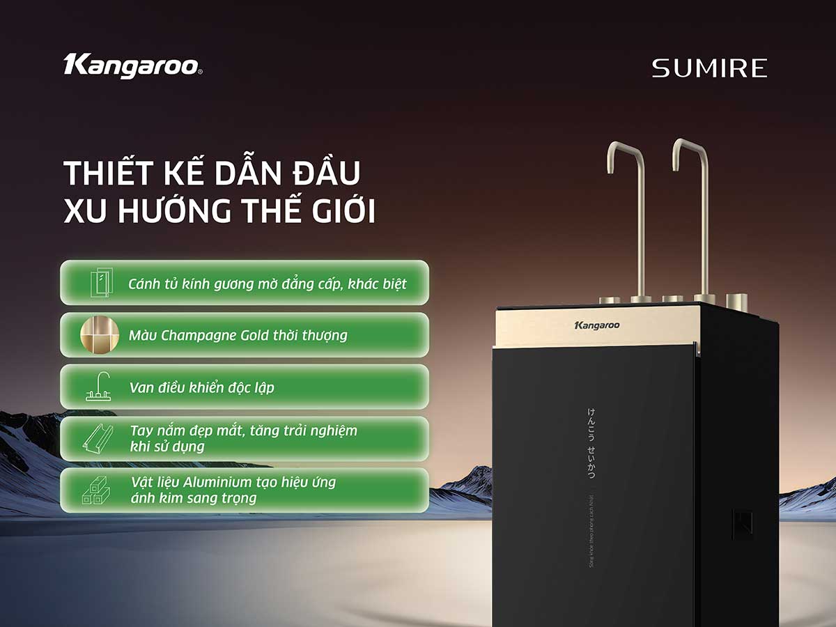 Máy lọc nước ion kiềm Kangaroo Hydrogen nóng lạnh KGHC13A2 Máy lọc nước ion kiềm Kangaroo Hydrogen nóng lạnh KGHC13A2