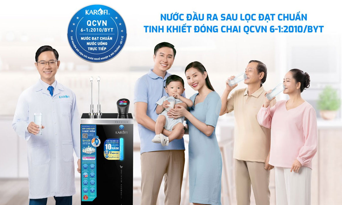 Máy lọc nước nóng lạnh Hydro-ion kiềm Karofi KAE-S88 PROMAX có chất lượng nước đầu ra đạt chuẩn nước uống trực tiếp