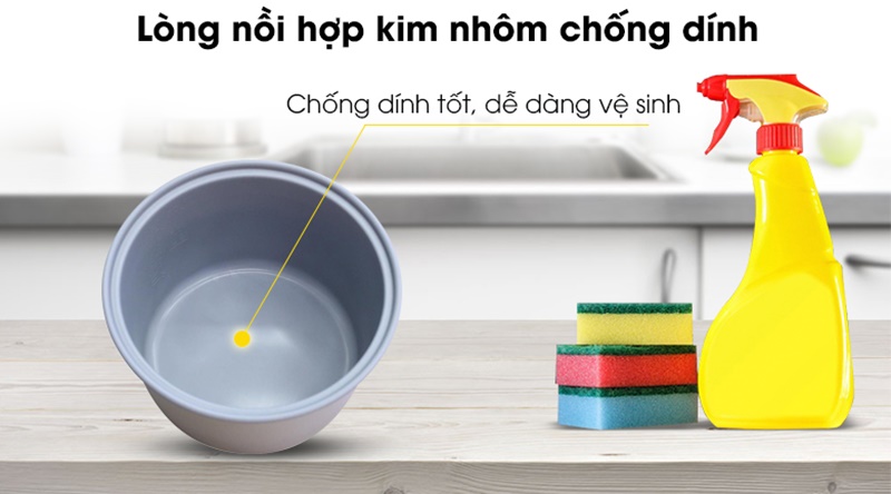 Lòng nồi làm từ hợp kim nhôm được phủ lớp chống dính - Nồi cơm nắp gài Cuckoo CR- 1713 3 lít Lòng nồi làm từ hợp kim nhôm được phủ lớp chống dính - Nồi cơm nắp gài Cuckoo CR- 1713 3 lít