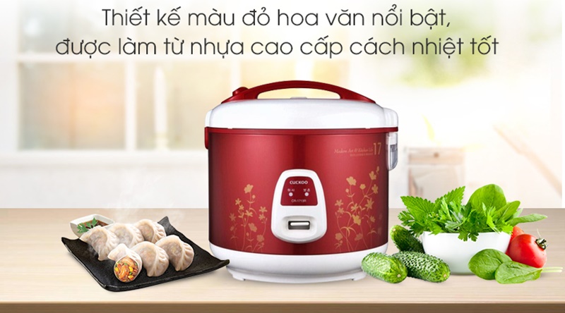 Màu đỏ hoa trắng nổi bật - Nồi cơm nắp gài Cuckoo CR- 1713 3 lít Màu đỏ hoa trắng nổi bật - Nồi cơm nắp gài Cuckoo CR- 1713 3 lít
