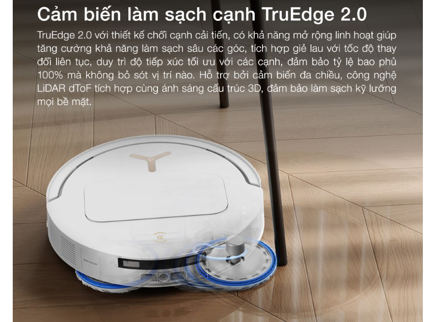 Robot hút bụi có cảm biến làm sạch cạnh