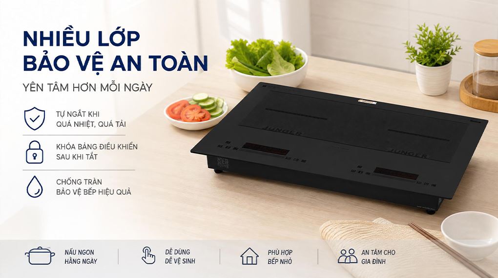 Nhiều lớp bảo vệ giúp yên tâm hơn trong sinh hoạt hằng ngày - Bếp từ đôi âm Junger JG CEJ-221 4400W Nhiều lớp bảo vệ giúp yên tâm hơn trong sinh hoạt hằng ngày - Bếp từ đôi âm Junger JG CEJ-221 4400W